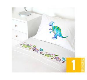 Juego de sábanas 1 plaza 200 hilos Dino blanco
