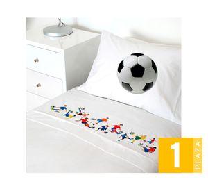 Juego de sábanas 1 plaza 200 hilos Futbolistas blanco