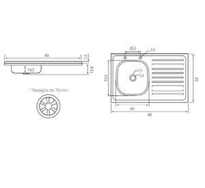 Lavaplatos sobreponer derecha 80 cm Briggs