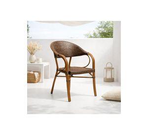 Silla Bistro Parisina Rattan con reposabrazos Jolie - Café Oscuro