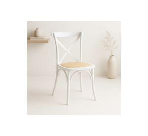Silla Crossback Madera Rattan - Blanca