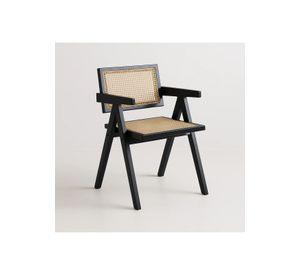 Silla Sitial Butaca Chandigarh Madera Rattan Negra