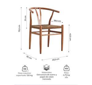 Set 2 Sillas de Comedor Wishbone Relan Makati Acero Ratán
