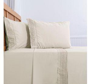 Sabana lisa  MF  Broderie Bordada 2 P Beige