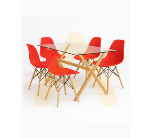 JUEGO DE COMEDOR RECTANGULAR VIDRIO X 140CM + 6 PUESTOS SILLAS EAMES