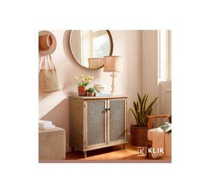 Cómoda 2 Puertas con Rattan MDF - Madera Clara