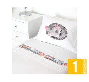 Juego de sábanas 1 plaza 200 hilos Animales acuarela blanco