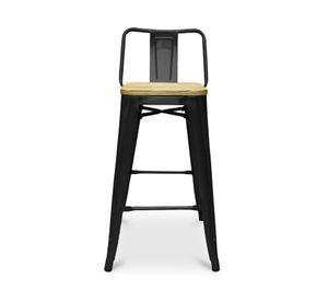 Taburete 66 asiento madera con respaldo Tolix negro Form Design