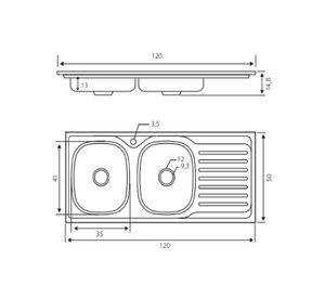 Lavaplatos doble empotrado derecha 120 cm plateado Briggs