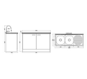 Mueble base lavaplatos 120 cm izquierdo MUE-KCO120/661BI blanco/café Tebisa.