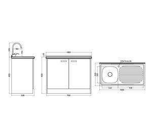 Mueble base lavaplatos 100 cm derecho MUE-KCO100/661BD blanco/café Tebisa.