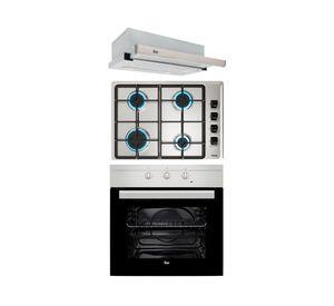 Kit empotrable horno HS 445 SS Inox 62 lt + encimera HLX 540 KBB0C IX 4 quemadores + campana 60 cm TL 6310