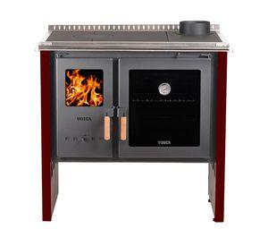 Cocina leña Hestia 90 burdeo + Kit de instalación