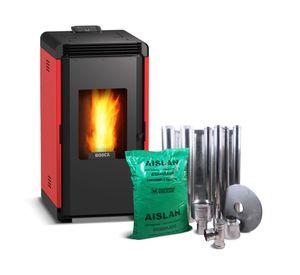 Estufa a pellet Hera+ rojo 9000 W + kit de instalación interior
