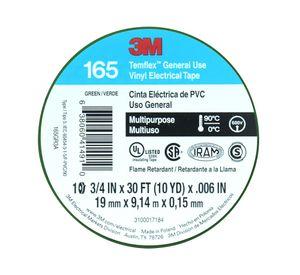 Cinta eléctrica 19 mm 9 m Temflex 165 verde 3M