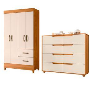 Combo clóset 4 puertas + cómoda 8 cajones Mobi beige/café