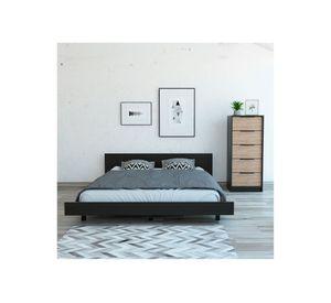 Cama 2 plazas + cómoda 5 cajones Kaia wengue/miel TuHome