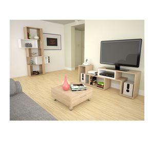 Rack extensible TV 40'' + mesa centro + biblioteca cubo rovere TuHome