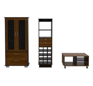 Vitrina + mesa de centro + bar Classic caramelo/wengue TuHome