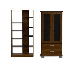 Vitrina 2 cajones 2 puertas + biblioteca Classic caramelo/wengue TuHome
