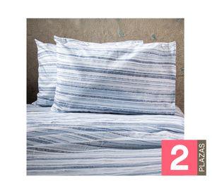 Juego de sábanas 2 plazas microfibra Estampadas Líneas azul