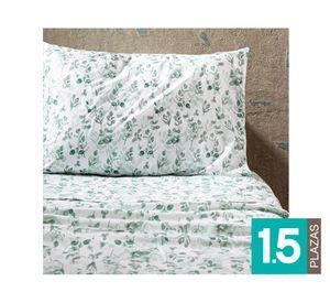 Juego de sábanas 1.5 plazas microfibra Estampadas Hojas verde