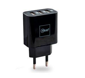 Cargador triple conector USB negro Microlab