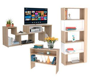 Rack extensible TV 40'' + biblioteca cubo + arrimo Beijing rovere TuHome