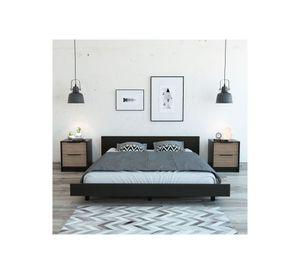 Cama 2 plazas + 2 veladores Kaia wengue/miel TuHome