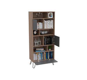 Rack TV 55'' + biblioteca + bar + mesa de centro Vassel miel/plomo TuHome