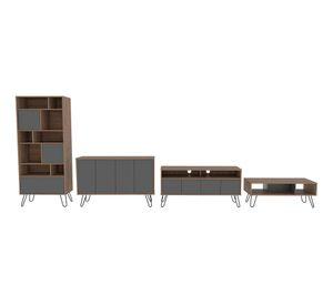 Rack TV 55'' + biblioteca + buffet + mesa de centro Vassel miel/plomo TuHome