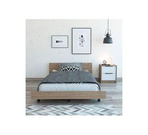 Cama 1,5 plazas + velador Kaia miel/blanco TuHome