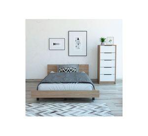 Cama 1,5 plazas + cómoda 5 cajones Kaia miel/blanco TuHome
