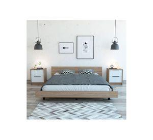 Cama 2 plazas + 2 veladores Kaia miel/blanco TuHome