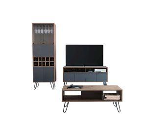 Rack + bar alto + mesa de centro Vassel miel/plomo TuHome