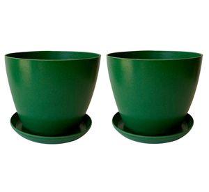 Set 2 maceteros con plato Bio Actual musgo 18x24x24 cm