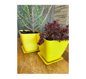 Set 4 maceteros con plato Biodegradable Bamboo cuadrado amarillo