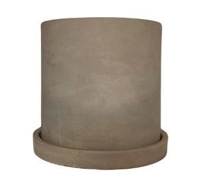 Set macetero con plato Cilindro cemento M+L