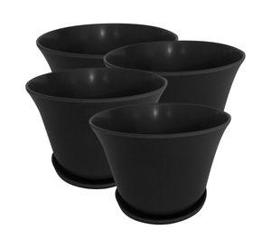 Set 4 maceteros con plato Biodegradable Bamboo curvo negro