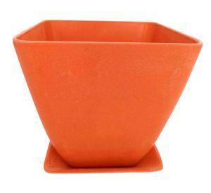 Macetero con plato Biodegradable Bamboo cuadrado naranjo 12.4x13.3x13.3 cm