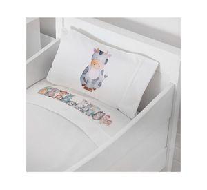 Juego de sábanas cuna 200 hilos Animales acuarela blanco