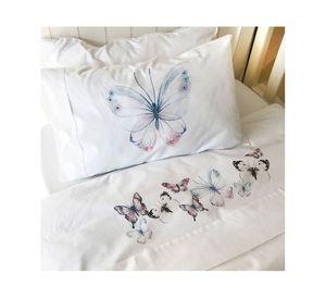 Juego de sábanas cuna 200 hilos Mariposas rosadas blanco