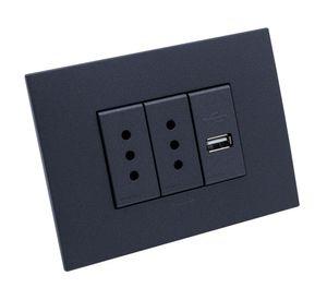 Placa armada toma corriente doble 10A + USB 1A S44 carbón