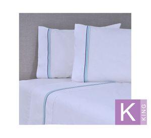 Juego de sábanas king 144H Line azul blanco