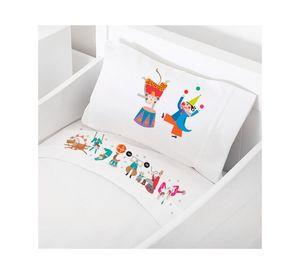 Juego de sábanas cuna 200 hilos Circo blanco