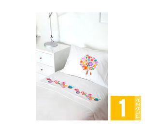 Juego de sábanas 1 plaza 200H Arbolito blanco