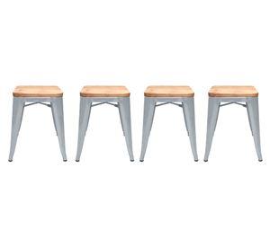 Pack 4 sillas asiento madera Tolix plateado