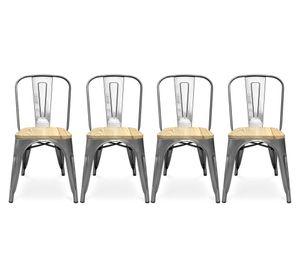 Pack 4 sillas asiento madera Tolix plateado