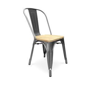 Pack 4 sillas asiento madera Tolix plateado