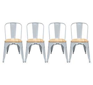 Pack 4 Sillas acero/madera Tolix plateada 44x44x83 cm